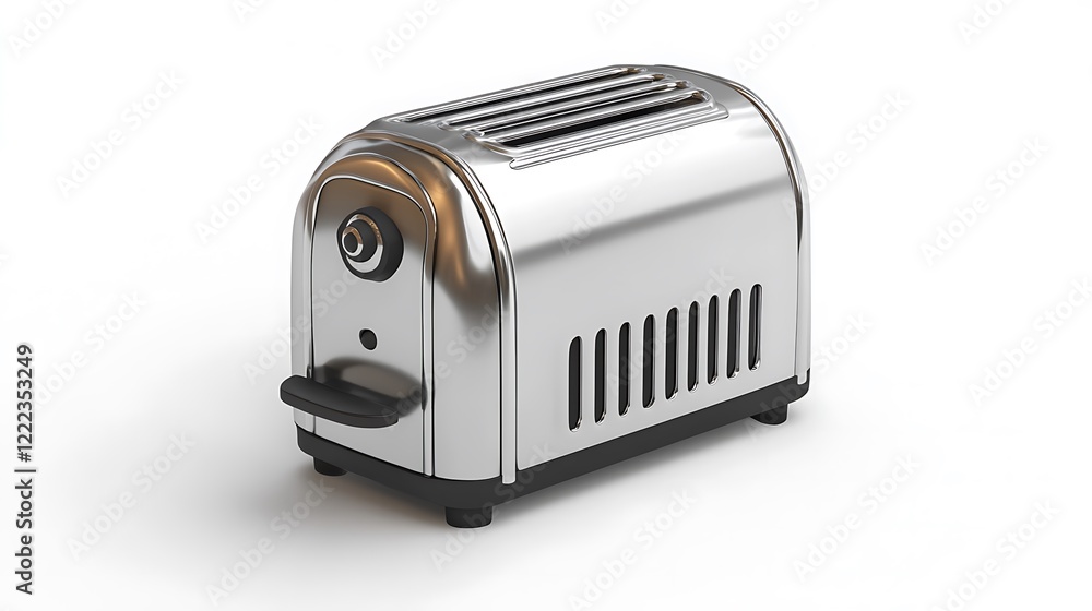 A single stainless steel toaster is displayed on a plain white background. A single stainless steel toaster is displayed on a plain white background.