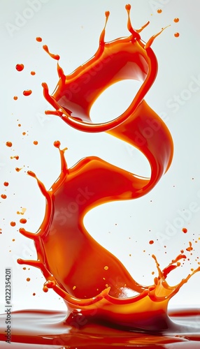 Dynamic swirl of vibrant orange liquid splashing in mid-air photo