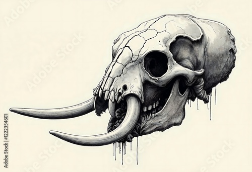 Elephant Skull Drawing Dark Art Print Gothic Decor