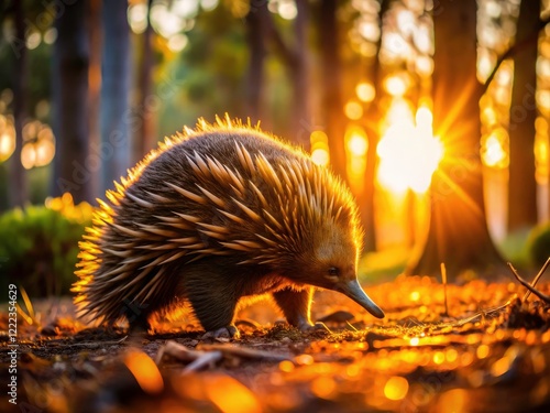 Ant-hunting echidna: a striking nature silhouette, showcasing wildlife photography at its finest. photo