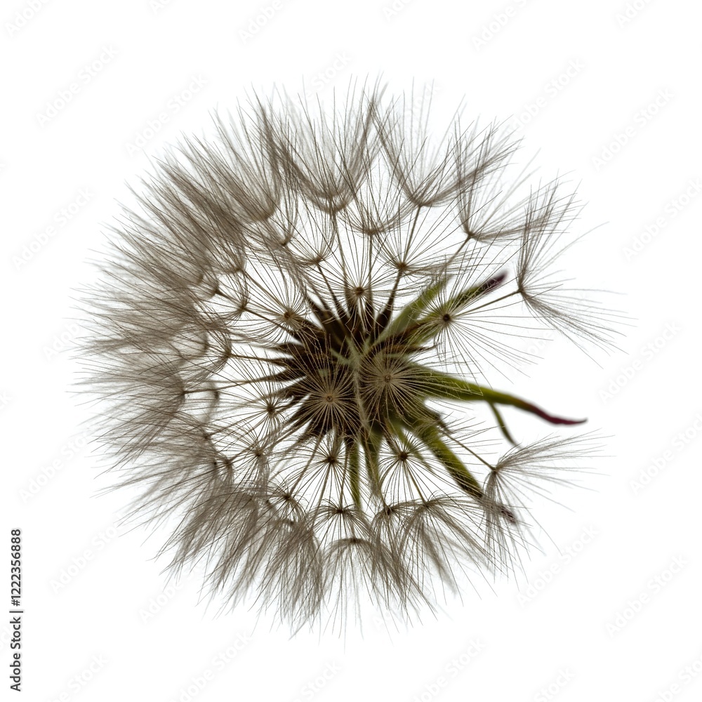 A single dandelion seed head, isolated on a white background. A single dandelion seed head, isolated on a white background.