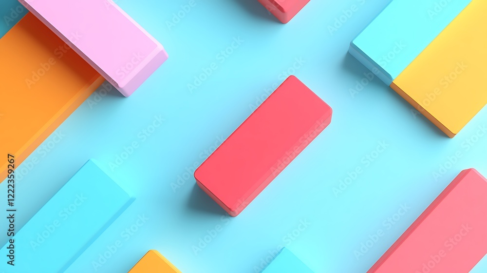 Colorful Rectangular Shapes on a Bright Blue Background for Abstract or Modern Designs Colorful Rectangular Shapes on a Bright Blue Background for Abstract or Modern Designs