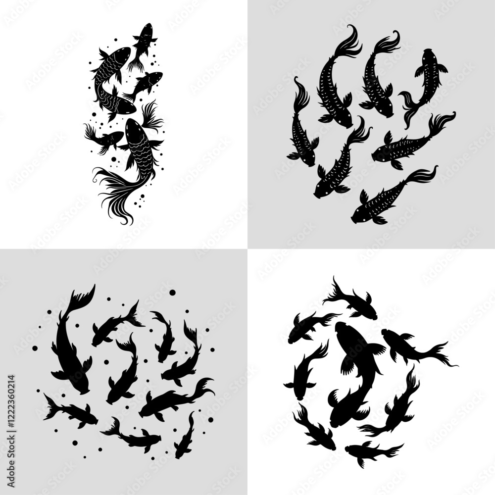 fish showcasing a sense of movement and harmony, with each fish. fish showcasing a sense of movement and harmony, with each fish.