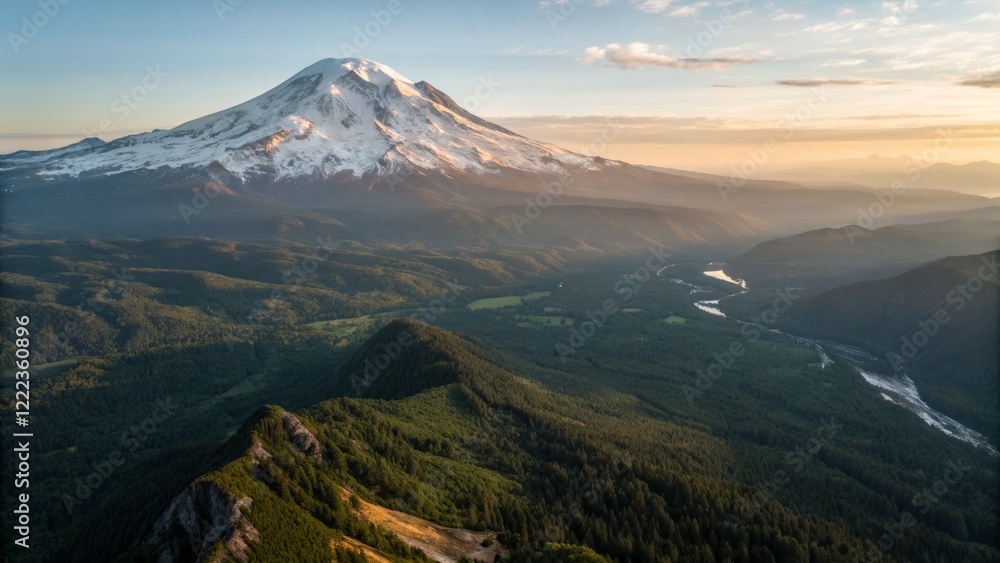 Majestic Mountain Peak & Serene Valley: Drone Photography of Breathtaking Landscape Majestic Mountain Peak & Serene Valley: Drone Photography of Breathtaking Landscape
