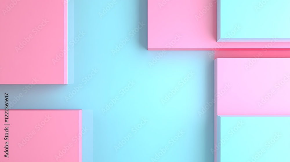 Fototapeta premium Softly Colored Geometric Shapes in Pastel Pink and Blue Creating a Minimalist Abstract Background Design