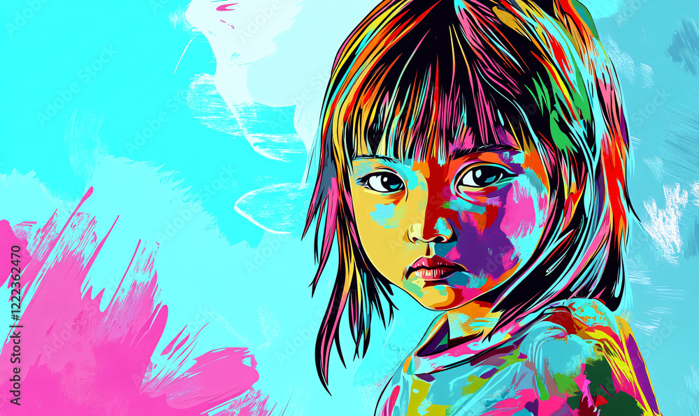 Naklejka premium girl with colorful hair, 3D Rendering