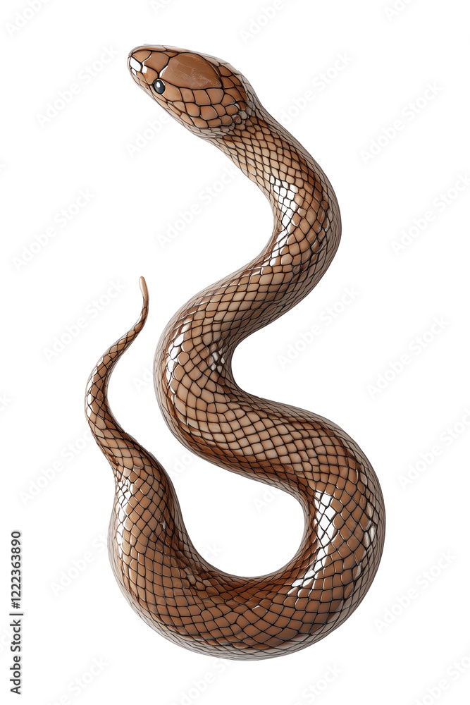 Obraz premium Glossy brown snake coiled in a spiral shape isolated on white transparent background, reptiles or wildlife, symbolizing Chinese Lunar New year