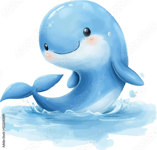 Watercolor blue whale clip art white background
