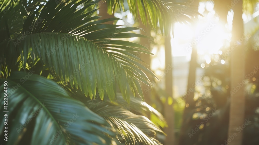 Fototapeta premium Sunlit Palm Fronds in a Lush Tropical Setting