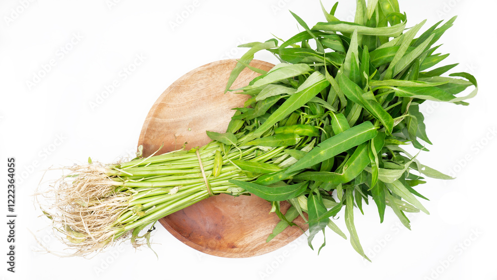 water spinach or kale green or kangkung in Indonesia isolated on white background.