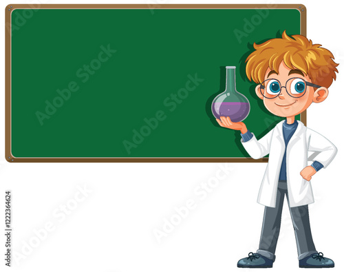 Young Scientist with Flask and Blackboard