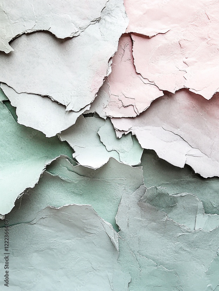 Obraz premium Torn Paper Texture in Soft Green and Pink Pastel Shades, Elegant and Minimalist Background