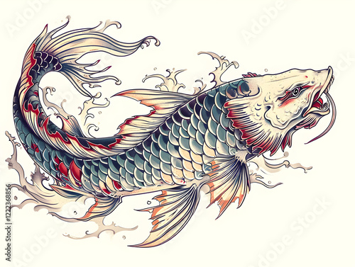 Koi fish tattoo design art studio illustration creative space close-up symbolism