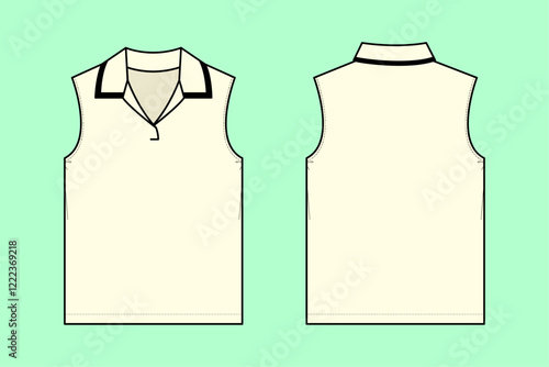 Collar sleeveless vest sweater tank top fashion flat sketch, CAD, Template, Outline, Fashion Flats, Women, Girls, Men, Unisex.