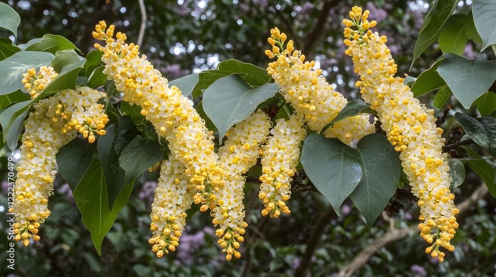 Obraz premium Stunning Yellow Flowers Hanging from Branches Botanical Photography
