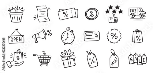 Loyalty card hand drawn doodle element icons. Symbol for Loyalty card, incentive program outline illustration icon