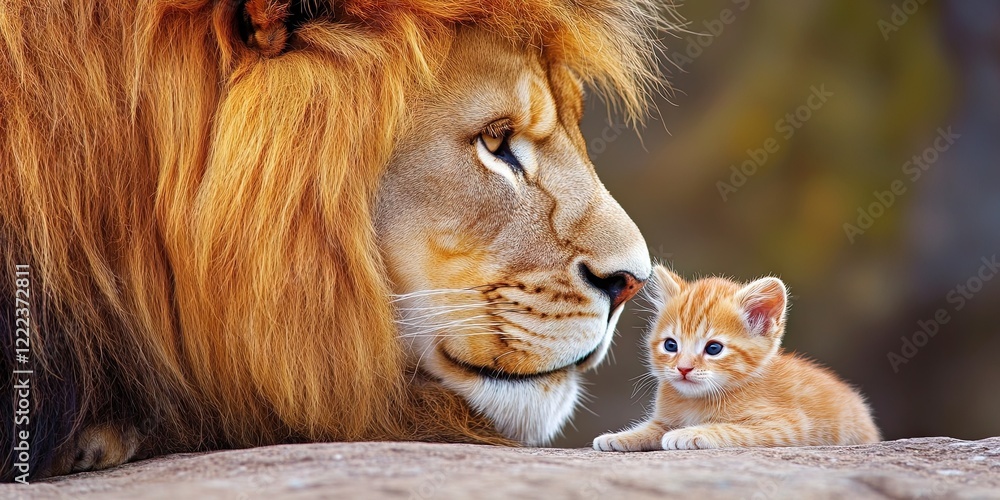 Fototapeta premium small kitten and large lion 