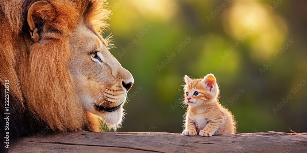 Fototapeta premium small kitten and large lion 