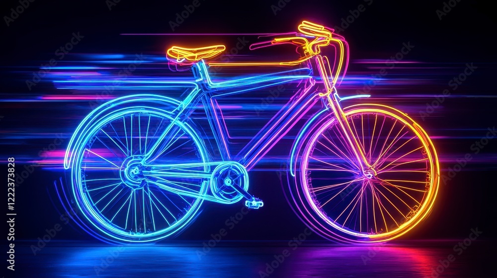 Fototapeta premium Neon Bicycle with Motion Blur Creating Vibrant Light Effects