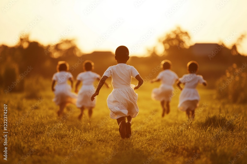 Sunlit Joy in Nature Diverse Children Playing in Green Park - Captivating Youth Content for Family Lifestyle and Social Well-being Visuals
