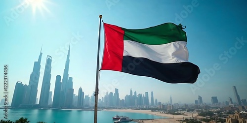UAE Flag Over Dubai Skyline: A Majestic View