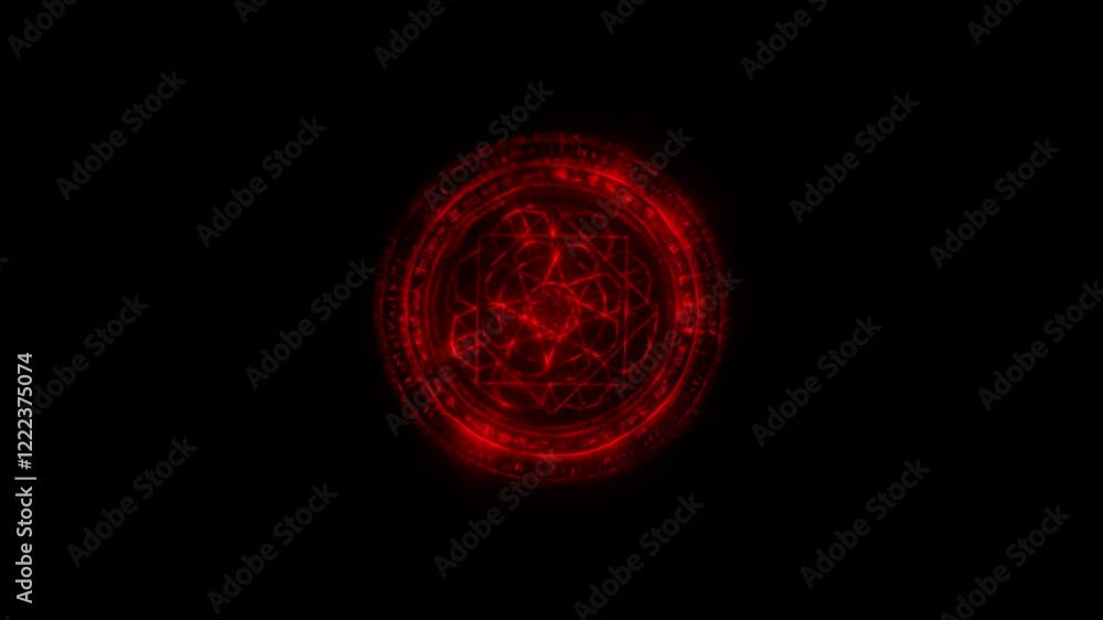 Mesmerizing glowing red sigil animation resembling a talisman or ancient symbol with intricate patterns, set on a black background, ideal for fantasy, mysticism, or motion graphics Mesmerizing glowing red sigil animation resembling a talisman or ancient symbol with intricate patterns, set on a black background, ideal for fantasy, mysticism, or motion graphics