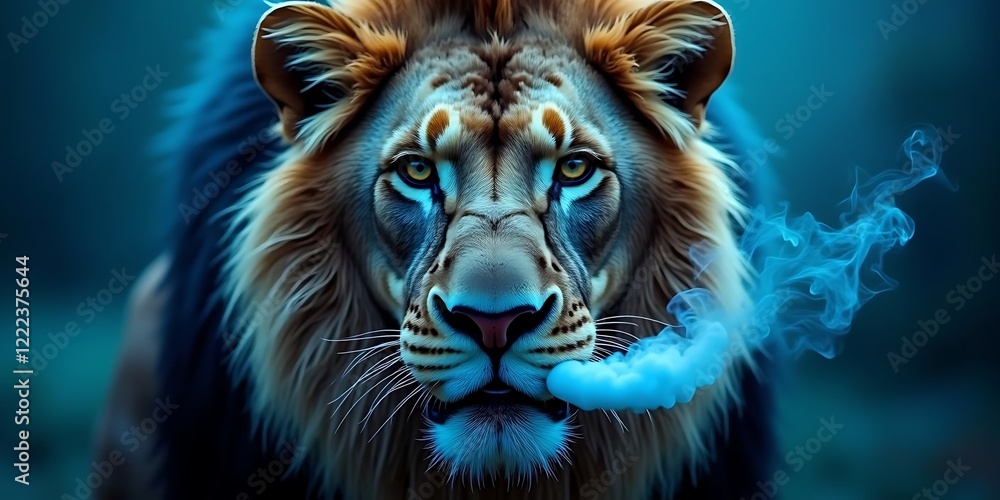 Majestic Lion in Blue Haze: A Striking Portrait Majestic Lion in Blue Haze: A Striking Portrait
