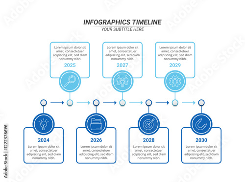 7 Steps Infographic Timeline with Editable Text for Business Presentation, Poster, Banner and Booklet.