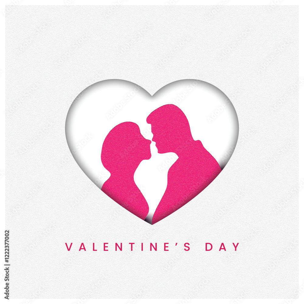 Valentine's Day Greeting Card Design - Heart Silhouette with Romantic Couple Valentine's Day Greeting Card Design - Heart Silhouette with Romantic Couple