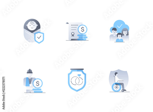 Insurance and guarantees - flat design style icons set