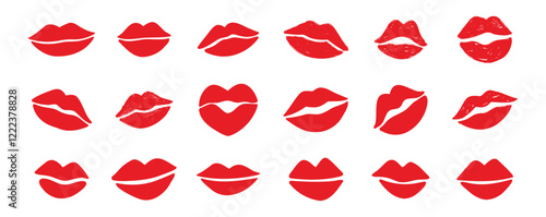 lips kiss clipart. lips kiss hand drawn silhouette symbols. Decor red lips cartoon drawing elements set