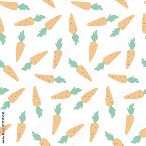 Seamless Carrot Pattern with Green Tops on White Background for Kids, Farm Themes, and Creative Projects