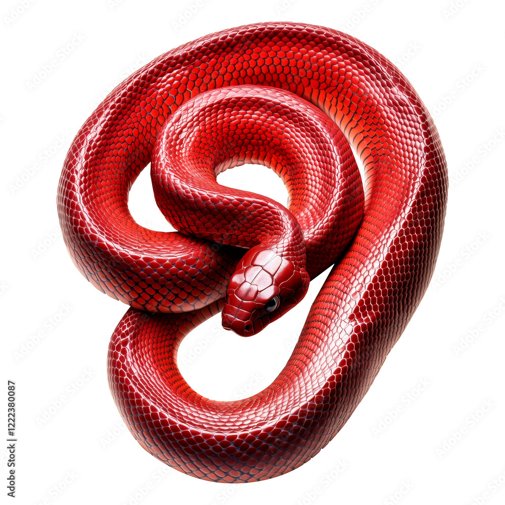 Fototapeta premium A coiled red snake with intricate textures and vibrant scales, isolated on white transparent background, reptiles or wildlife, symbolizing Chinese Lunar New year