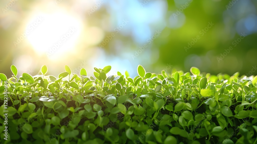 Lush Green Leaves Bathed in Soft Sunlight with Smooth Background Blur Lush Green Leaves Bathed in Soft Sunlight with Smooth Background Blur