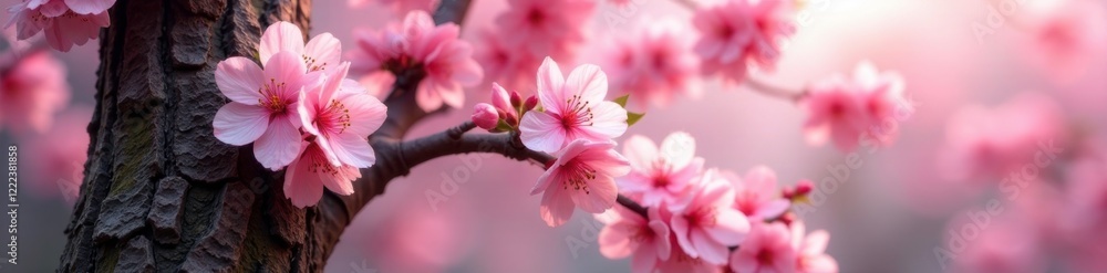 custom made wallpaper toronto digitalPink sakura blossoms bursting from a tree trunk, flowers, pink blossoms