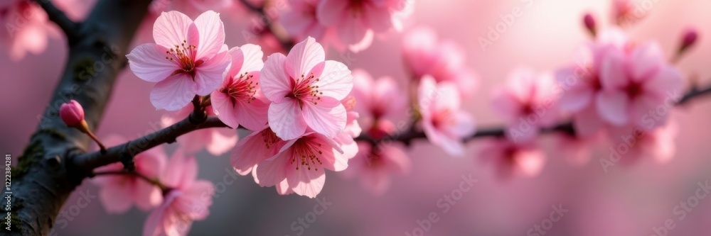 Pink sakura blossoms on a tree trunk with delicate petals, blossom, cherry blossoms, flower Pink sakura blossoms on a tree trunk with delicate petals, blossom, cherry blossoms, flower