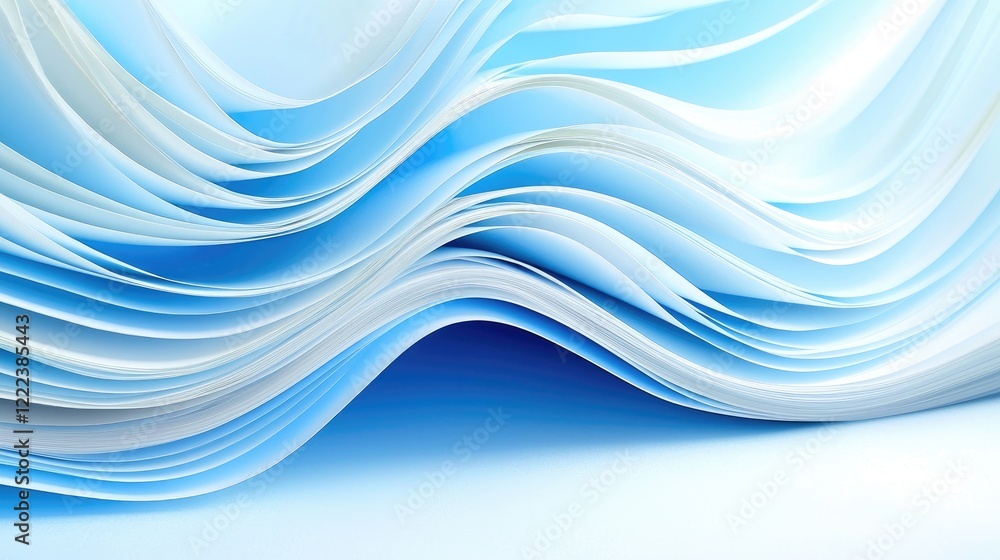 Abstract Blue Paper Waves, Swirling Design, Background Texture, for Design