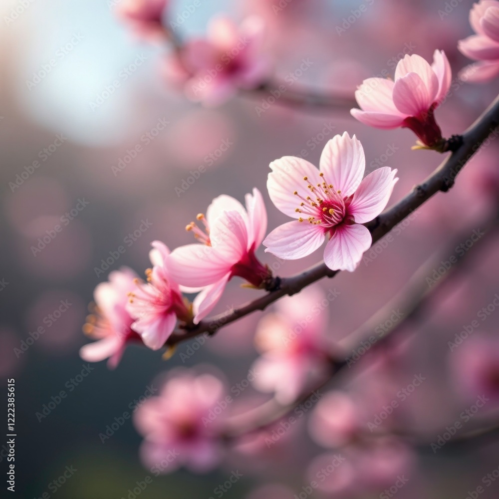 Pink sakura blossoms on a tree trunk with delicate petals, tree, pink blossoms Pink sakura blossoms on a tree trunk with delicate petals, tree, pink blossoms