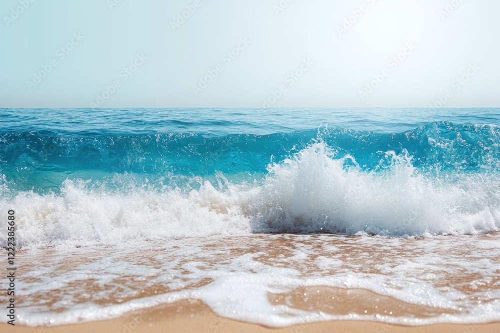 Fototapeta premium Ocean Blue Waves And Clear Sea Water On Beach,.