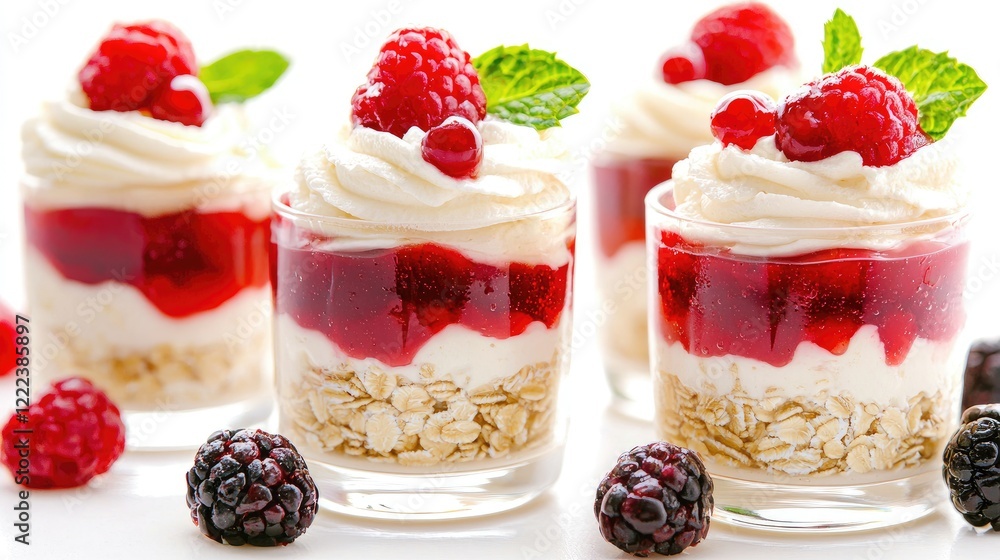 Delicious berry parfaits with cream and oats. Perfect for summer desserts. Food photography Delicious berry parfaits with cream and oats. Perfect for summer desserts. Food photography