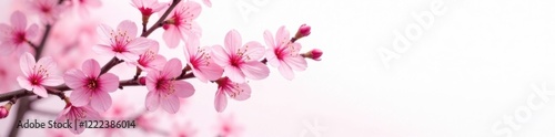 Pink sakura branches in full bloom against a clean white background, flowers, pink