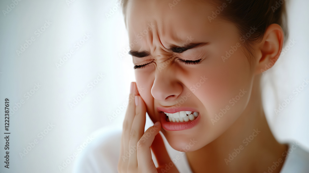 Young woman has a toothache isolated on white background. Created with Generative AI. Young woman has a toothache isolated on white background. Created with Generative AI.