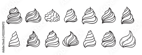Cream for cakes or for ice cream doodle hand drawn icon set. Outline drawing cream for cakes or for ice cream line clipart symbol collection
