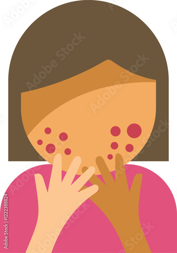 Young woman scratching her face due to chickenpox infection