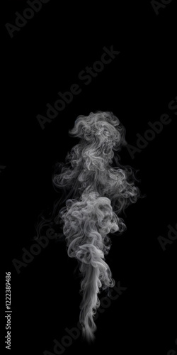 Isolated Wispy detailed Smoke with few turbulences and a linear upward shape on a black background