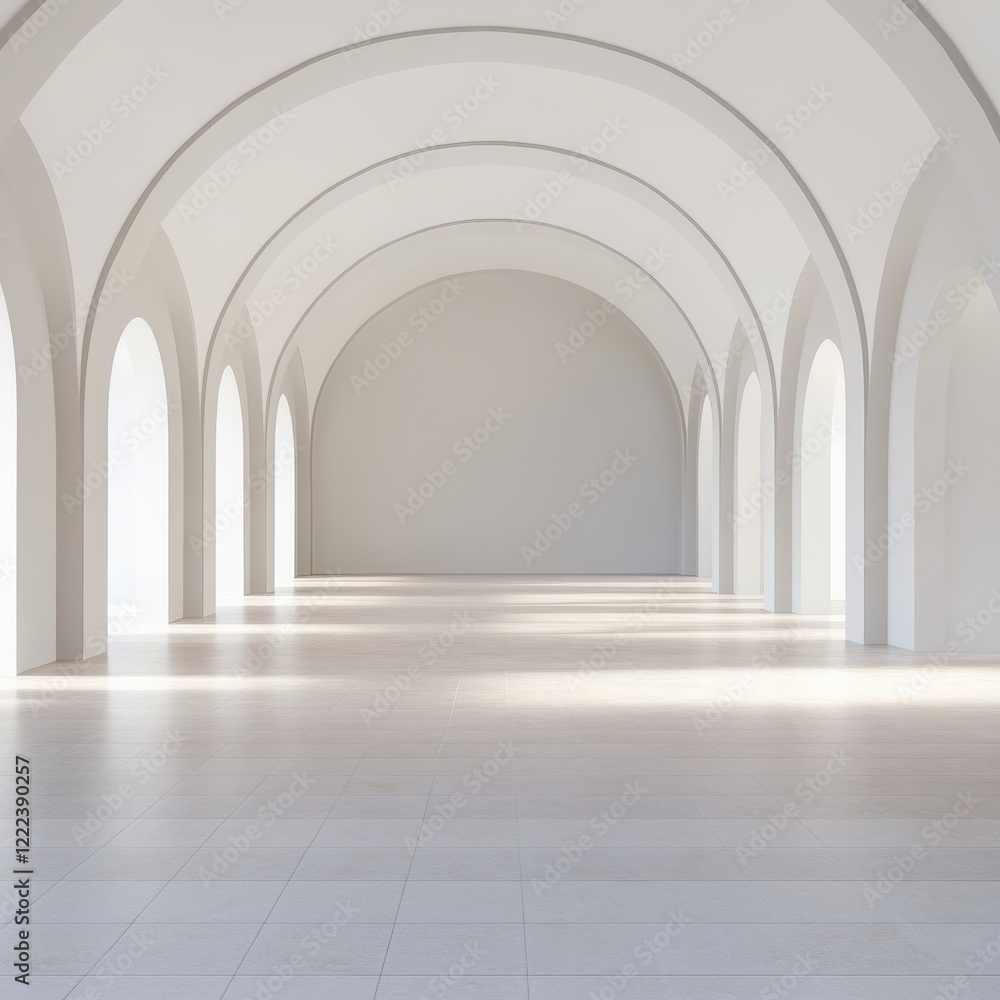 Fototapeta premium Spacious modern interior with elegant arches and soft natural light.