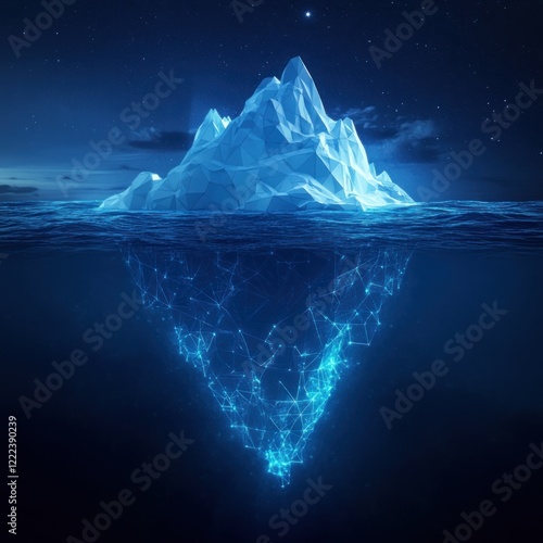 Night iceberg, ocean, underwater network, data, concept
