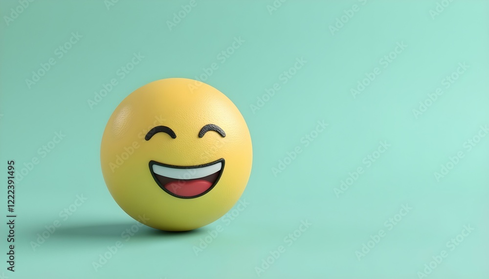 Fototapeta premium A bright yellow smiley face radiating joy on a blue backdrop, capturing the playful essence of April Fools' Day
