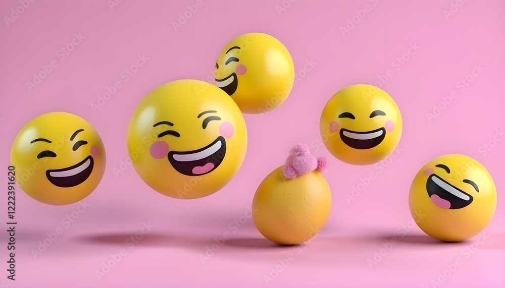 A cheerful yellow smiley faces with a wide grin set against a vibrant pink background, perfect for April Fools' Day A cheerful yellow smiley faces with a wide grin set against a vibrant pink background, perfect for April Fools' Day