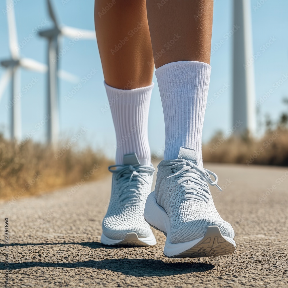 Mockup of women's white athletic sock, front view. Woman's legs in sneakers, running track, summer outdoors. Sport high socks blank template. Casual socks mock up Mockup of women's white athletic sock, front view. Woman's legs in sneakers, running track, summer outdoors. Sport high socks blank template. Casual socks mock up